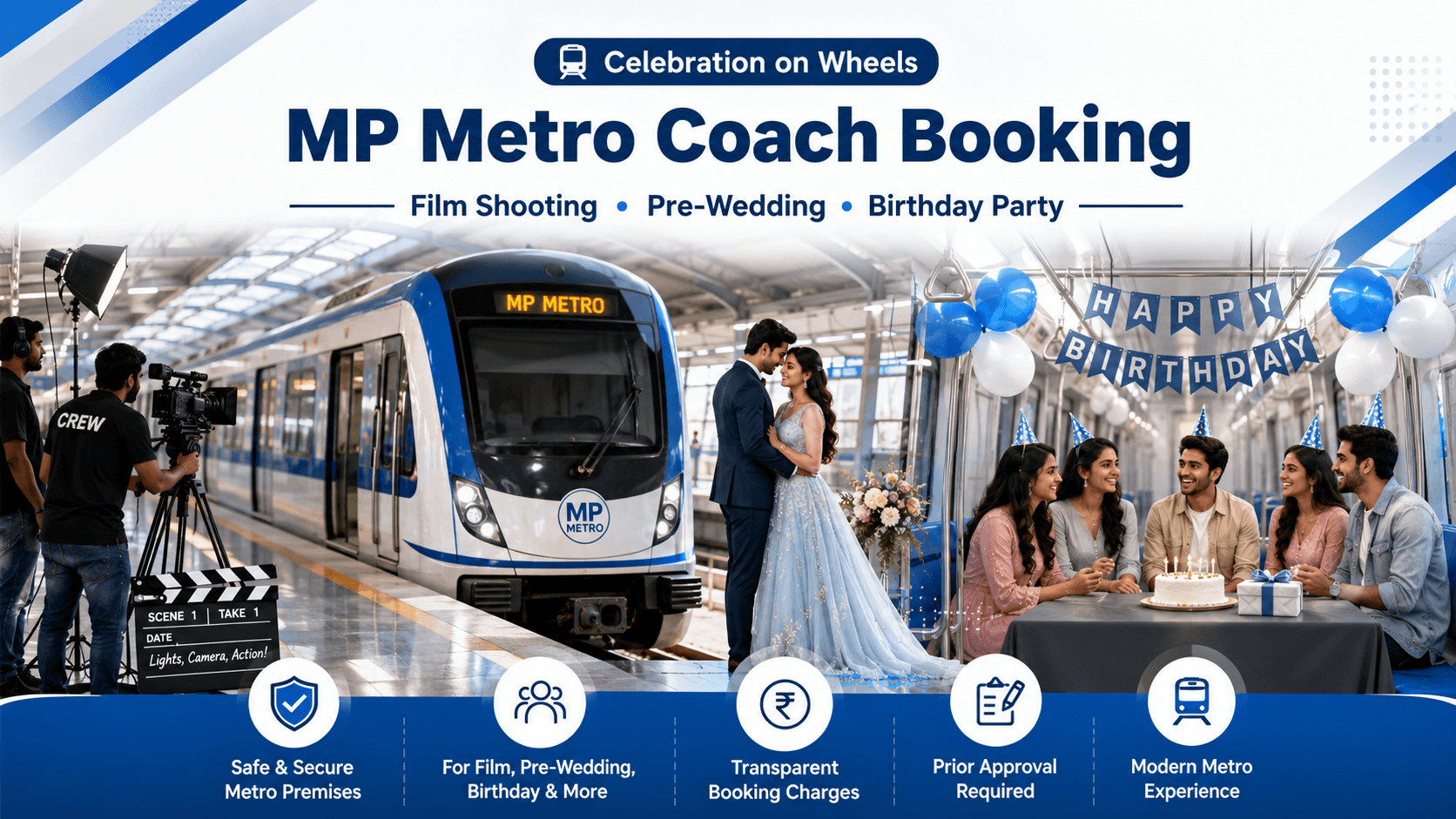 MP Metro Coach Booking: Film Shooting, Pre-Wedding & Birthday Party Charges